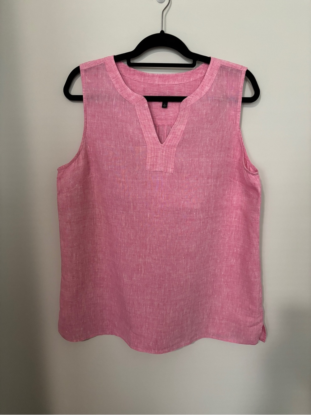 Talbots Pink Linen-Blend Split V-Neck Sleeveless Top